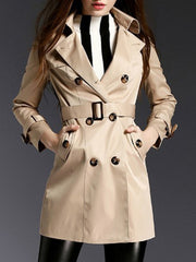 Lapel Double Breasted Pocket Belt Plain Trench Coat