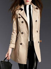 Lapel Double Breasted Pocket Belt Plain Trench Coat