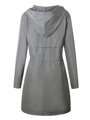 Hooded Striped Patch Pocket Drawstring Trench Coat