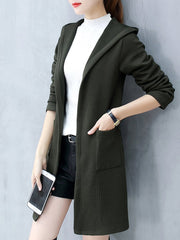 Hooded  Plain  Long Sleeve Trench Coats