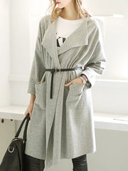 Lapel  Plain  Long Sleeve Trench Coats