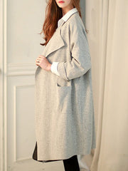 Lapel  Plain  Long Sleeve Trench Coats
