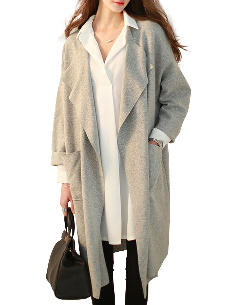 Lapel  Plain  Long Sleeve Trench Coats