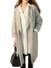 Lapel  Plain  Long Sleeve Trench Coats