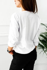 V Neck  Patch Pocket  Glitter T-Shirts