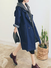 Fold-Over Collar  Plain  Long Sleeve Trench Coats