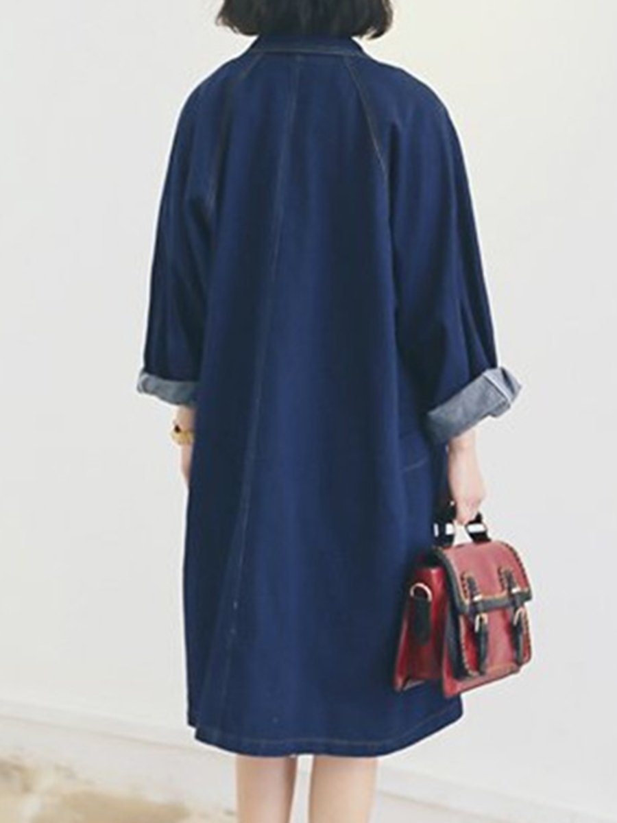 Fold-Over Collar  Plain  Long Sleeve Trench Coats