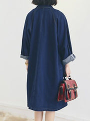 Fold-Over Collar  Plain  Long Sleeve Trench Coats