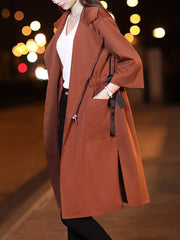 Fold-Over Collar  Drawstring  Plain  Half Sleeve Trench Coats