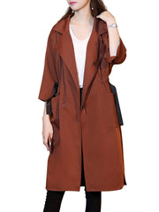 Fold-Over Collar  Drawstring  Plain  Half Sleeve Trench Coats