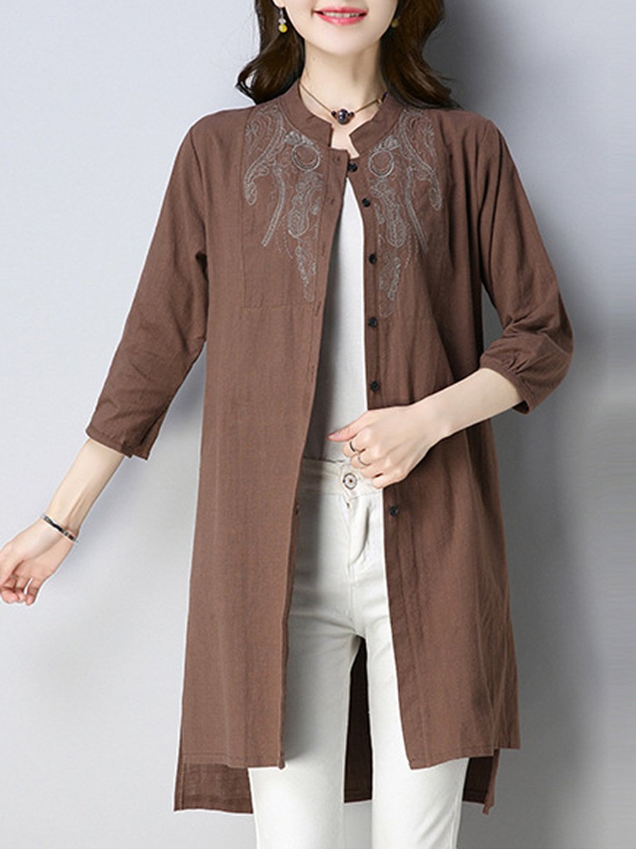 Turn Down Collar  Plain  Half Sleeve Trench Coats