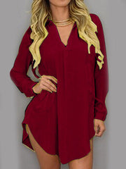 Turn Down Collar Patch Pocket Plain Blouses