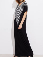 V Neck  Striped Maxi Dress
