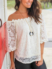 Lace off shoulder pure color blouse for woman