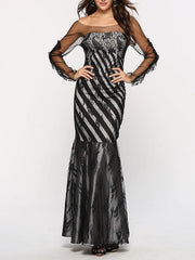 Lace Slim Woman Long Sleeve Bodycon Long Evening Dress
