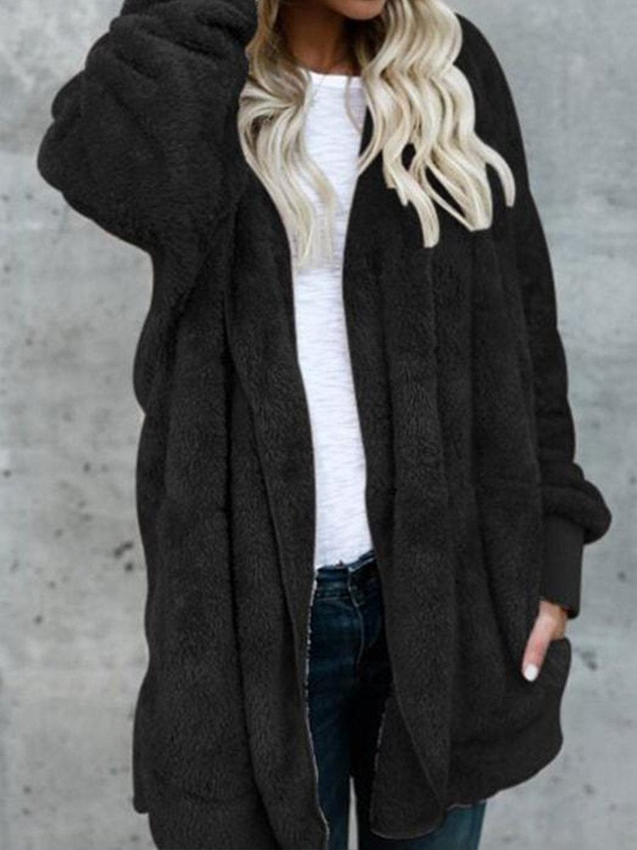 Hooded Fluffy Jacket In Fleece Fur