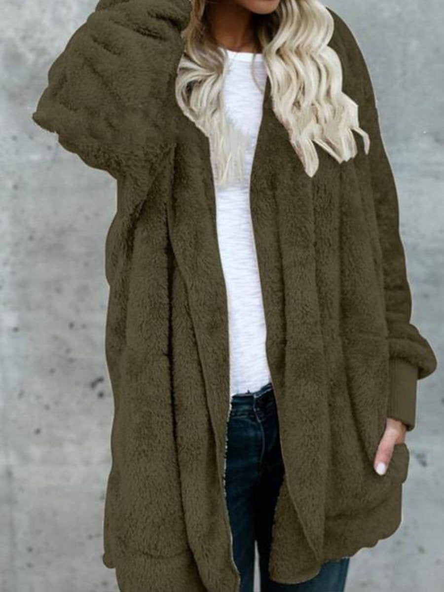 Hooded Fluffy Jacket In Fleece Fur
