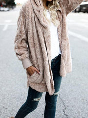 Hooded Fluffy Jacket In Fleece Fur