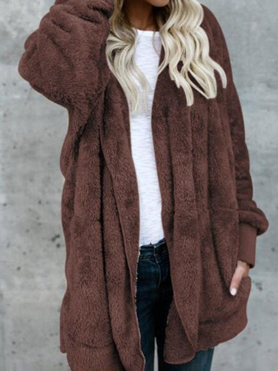 Hooded Fluffy Jacket In Fleece Fur