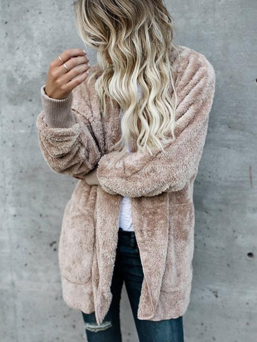 Hooded Fluffy Jacket In Fleece Fur