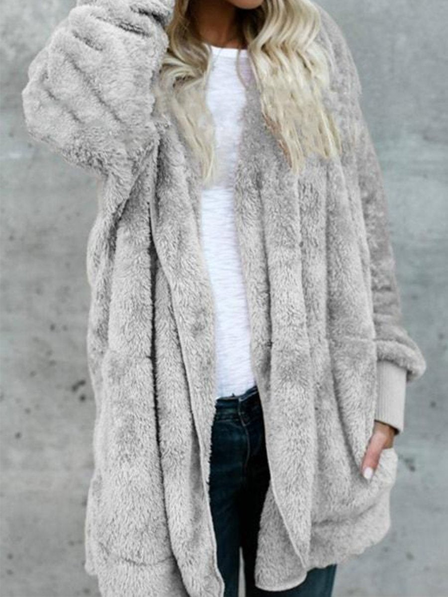 Hooded Fluffy Jacket In Fleece Fur