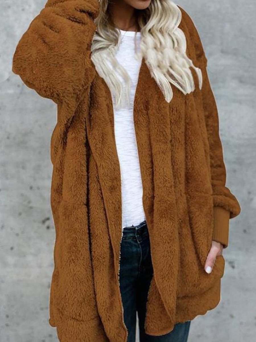 Hooded Fluffy Jacket In Fleece Fur