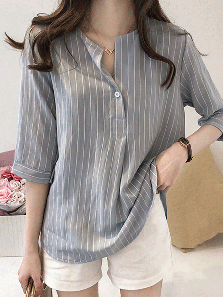 V Neck  Stripes Blouses