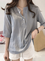 V Neck  Stripes Blouses