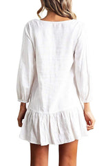 V Neck  Single Breasted  Plain  Long Sleeve Casual Dresses