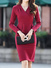 Surplice  Plain Bodycon Dress