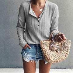 Jewel Neck Long Sleeve Pure Color T-Shirt