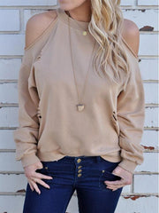 Long Sleeve Loose Strapless Hole T-Shirt Sweater