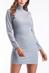 High Neck  Plain  Long Sleeve Bodycon Dresses