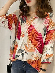 V Neck  Abstract Print Blouses