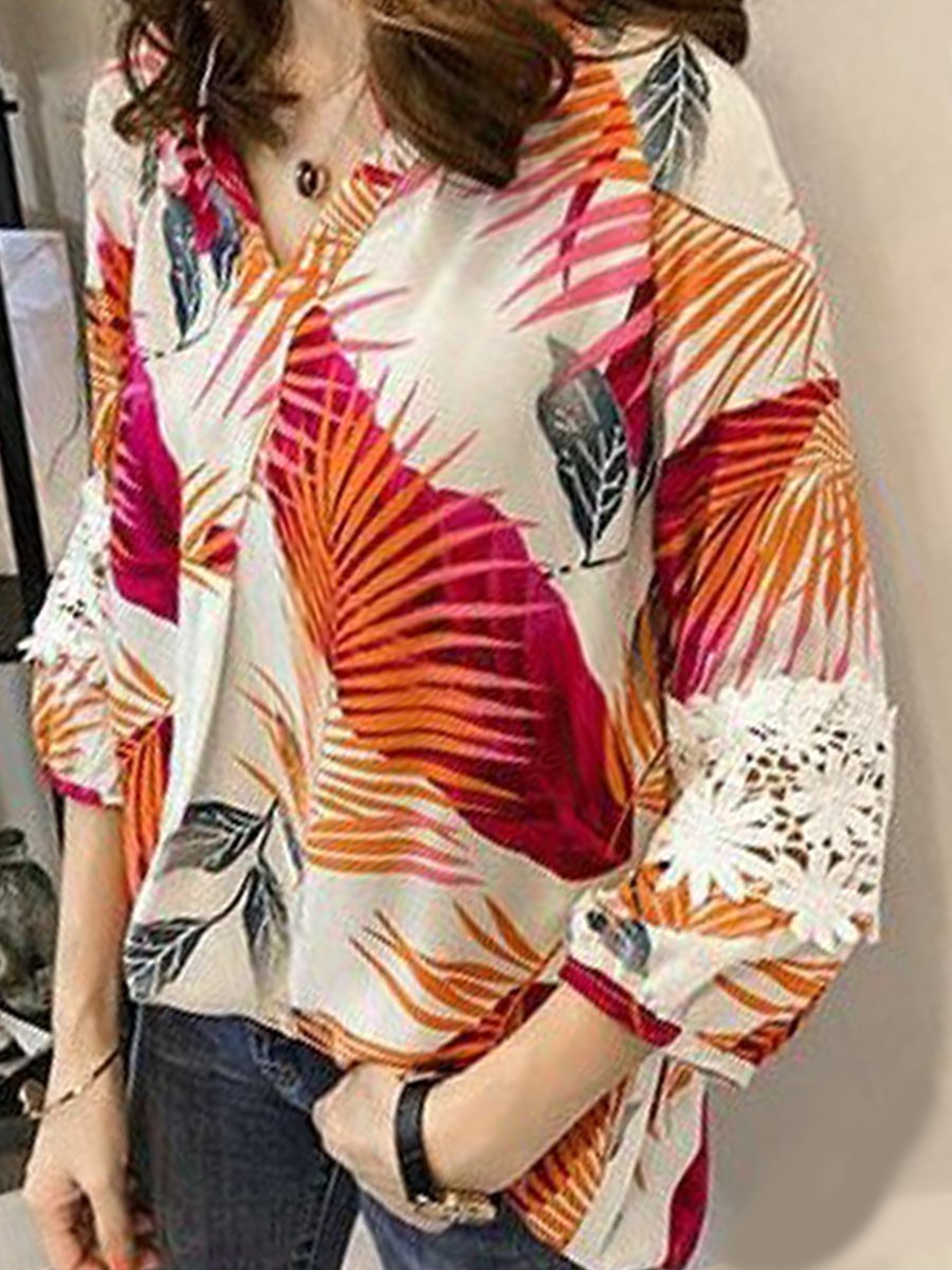 V Neck  Abstract Print Blouses