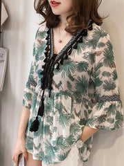 V Neck  Abstract Print Blouses