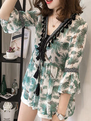 V Neck  Abstract Print Blouses