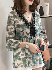 V Neck  Abstract Print Blouses