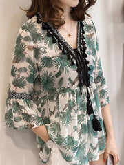 V Neck  Abstract Print Blouses