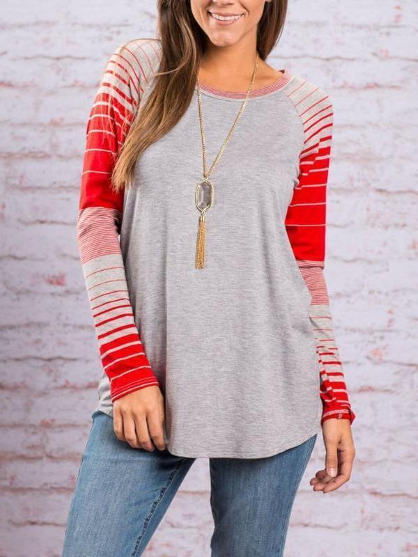 Striped Long Sleeved Patchwork T-Shirts