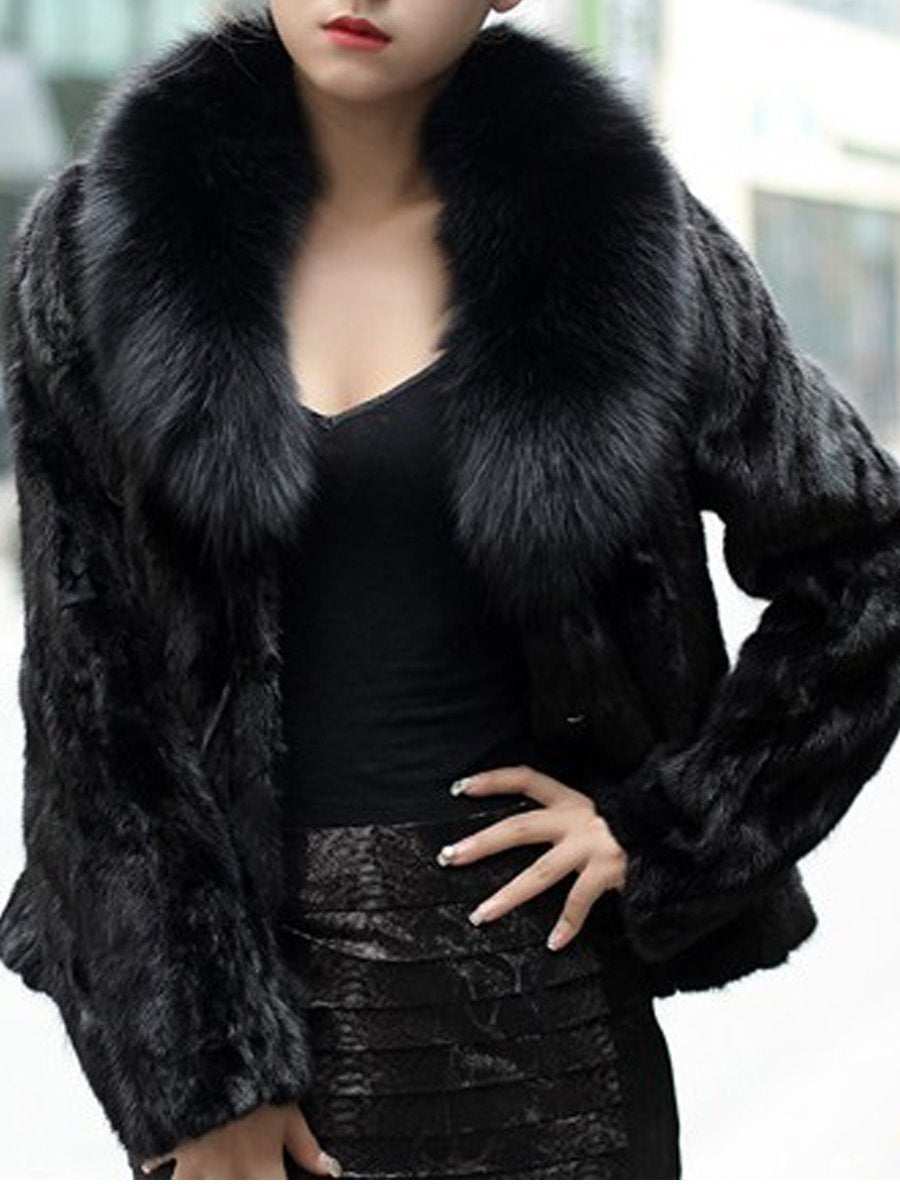 Faux Fur Collar  Plain  Long Sleeve Coats