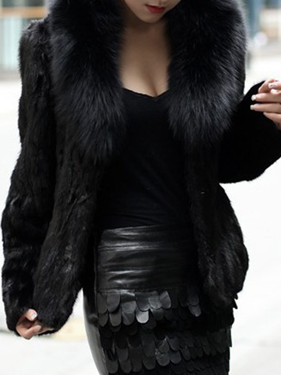 Faux Fur Collar  Plain  Long Sleeve Coats