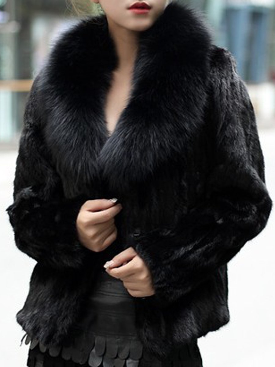 Faux Fur Collar  Plain  Long Sleeve Coats