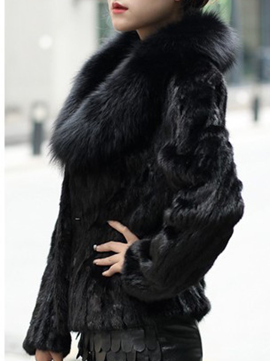 Faux Fur Collar  Plain  Long Sleeve Coats