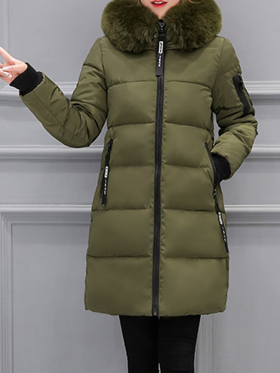 Hooded  Zips  Decorative Hardware  Plain  Long Sleeve Coats