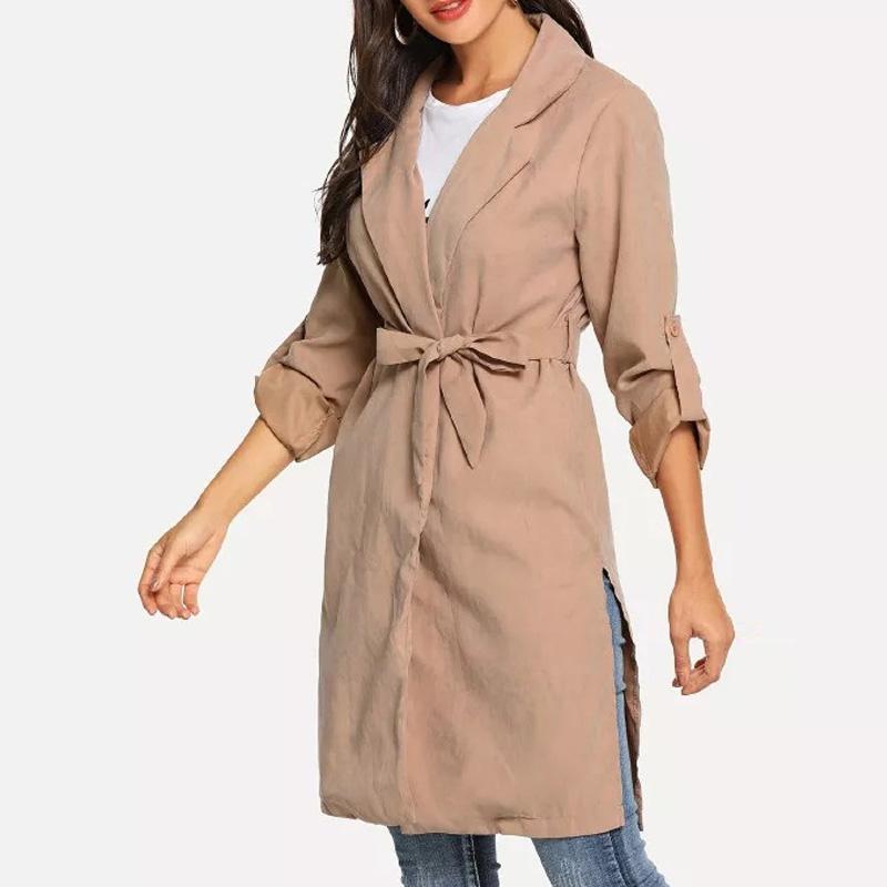 Suit Collar And Belt Windbreaker Woman Trench Coats