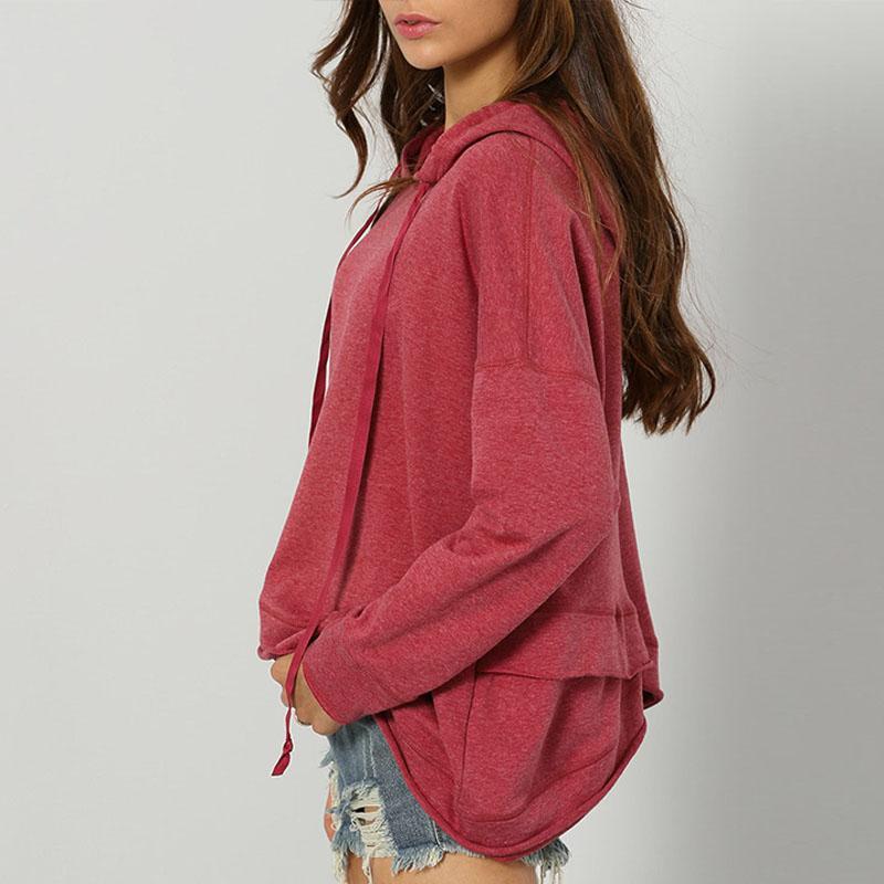 Hooded Long Sleeve Asymmetrical Hem Hoodies