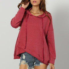 Hooded Long Sleeve Asymmetrical Hem Hoodies