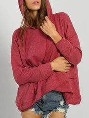Hooded Long Sleeve Asymmetrical Hem Hoodies