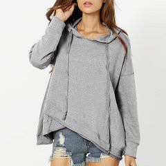 Hooded Long Sleeve Asymmetrical Hem Hoodies
